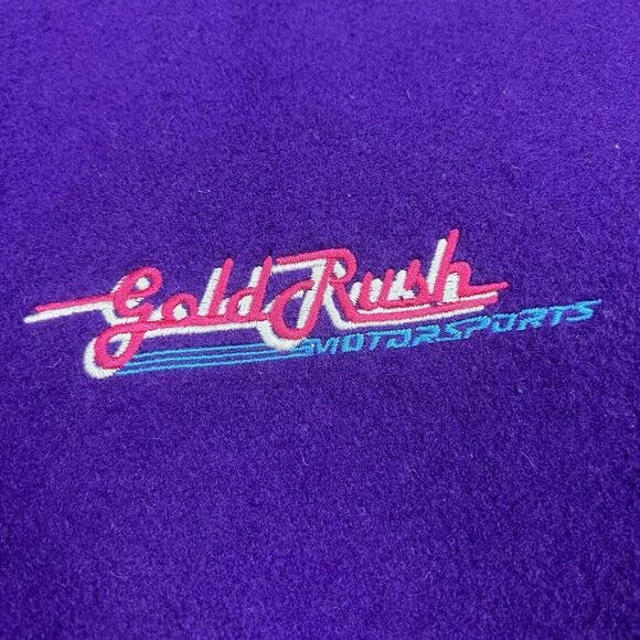 VTG Gold Rush Motorsports Varsity Wool Leather Jacket Purple Gold Sz XL - Picture 8 of 15